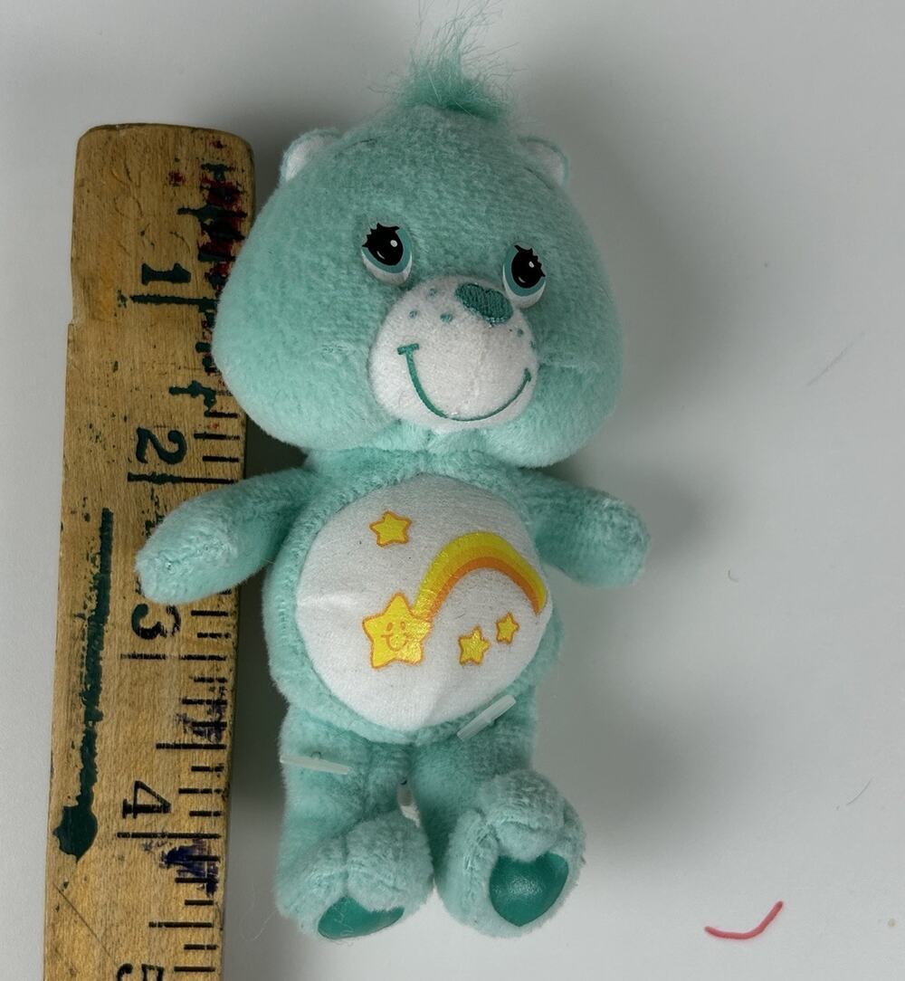 Y2K 2004 Care Bears Wish Bear Plush 4.5” Aqua Rainbow Stars Mini